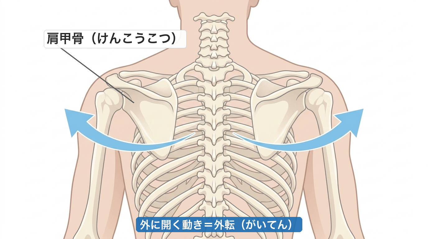 肩甲骨が外に開く（外転）動きを示した図