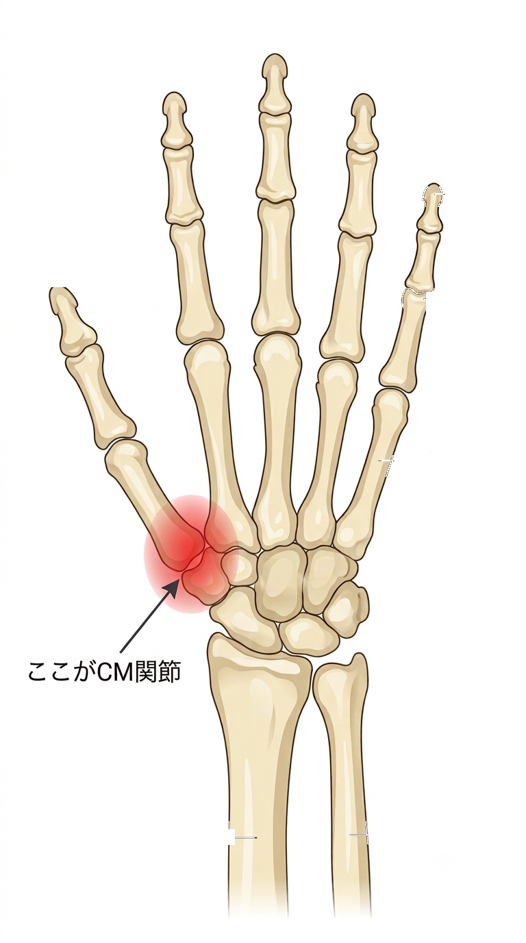 母指CM関節の位置（親指の付け根）を示す図