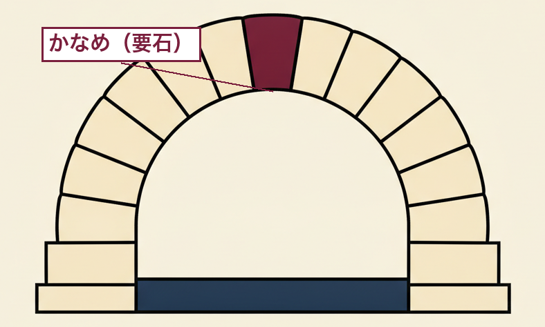 建物のアーチの中央にある要石（かなめ）を示したイラスト