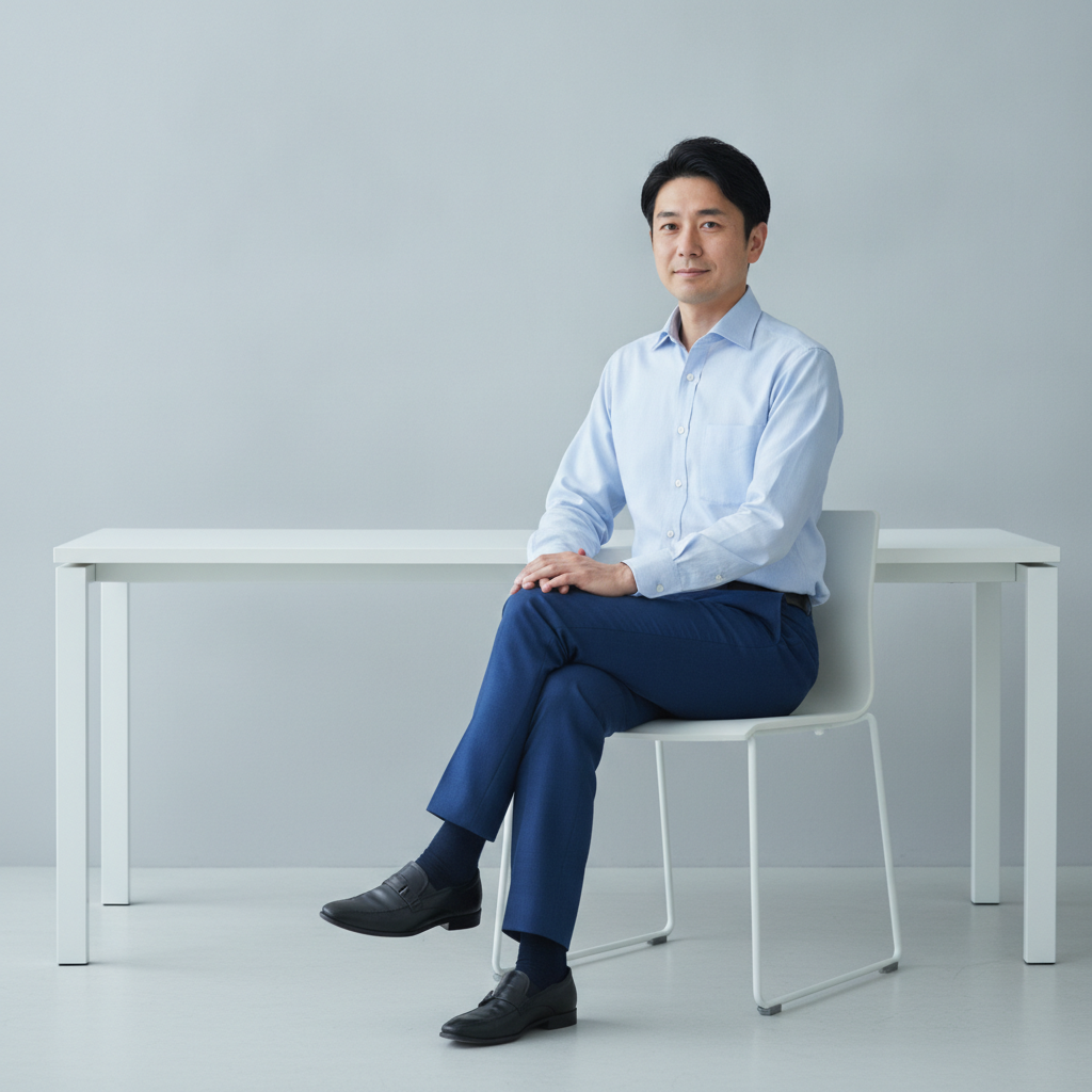 太ももの上に太ももを乗せて足を組んで座る男性