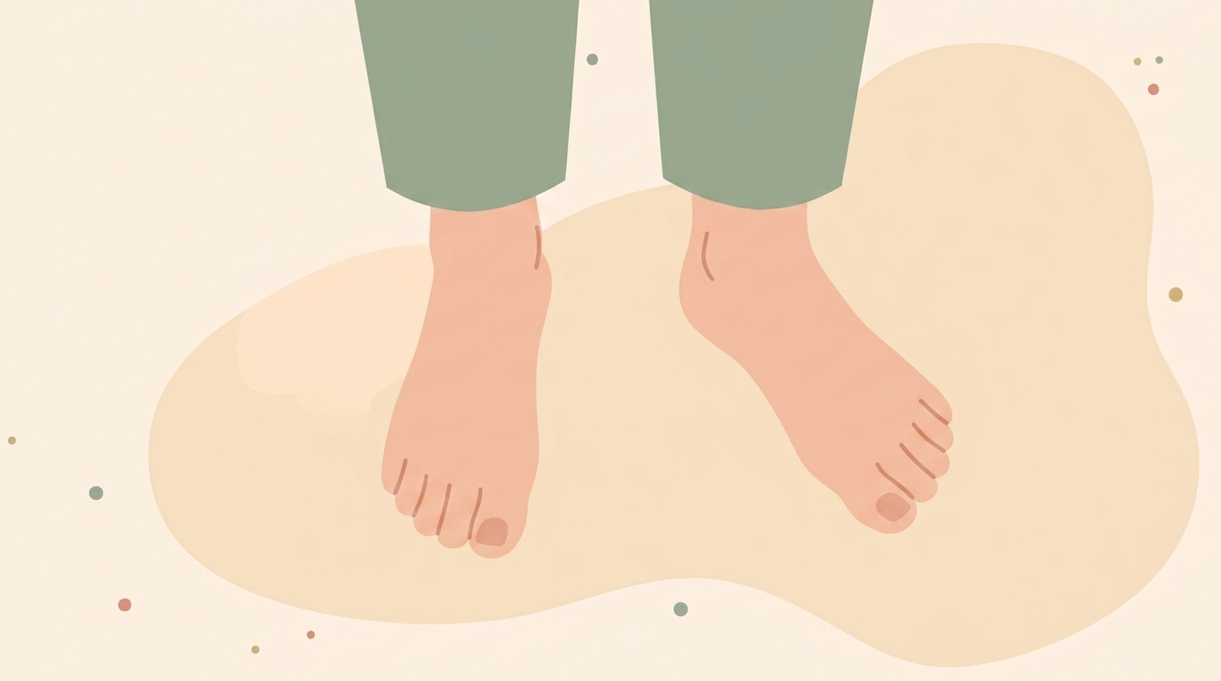 立ったときに右のつま先が外を向いている足元のイラスト