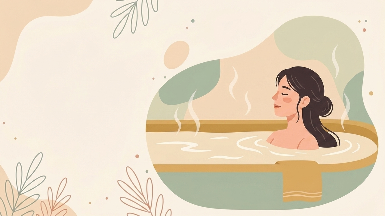 湯船に浸かって体を温める女性のイラスト
