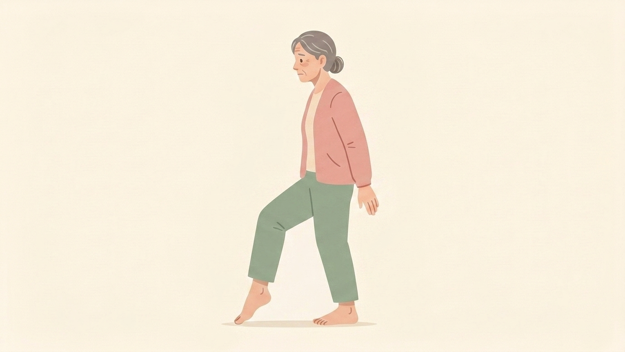 歩くときにつま先が垂れ下がって、床に引っかかるイメージのイラスト