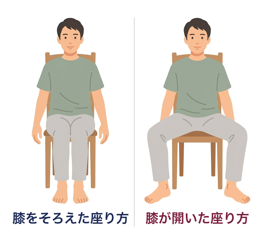 膝をそろえた座り方と、膝が開いた座り方の比較