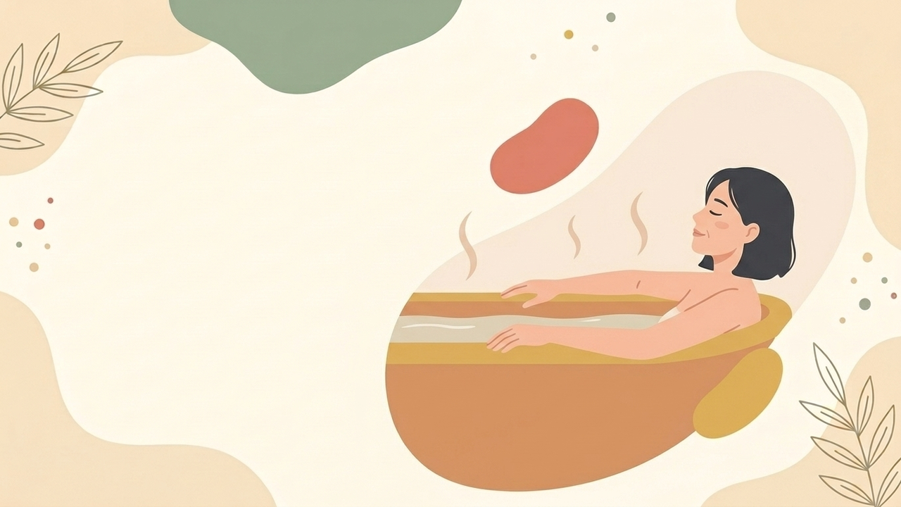ぬるめのお湯にゆっくり浸かる女性のイラスト